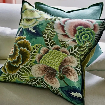 Designers Guild Cushion - Rose de Damas Printed Jade 22in SQ