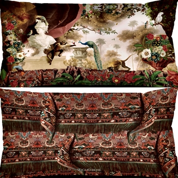 Voglio Bene France - Velvet Cushion Oriental Garden 26x16in - Synthetic Down Insert