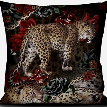 Voglio Bene France - Velvet Cushion Fauve Leopard 20in SQ - Synthetic Down Insert