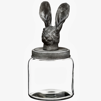 Jar - Rabbit Lid Pewter & Glass 13in