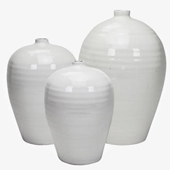 Vase - Geo Bottle White Ceramic Set of 3  11in, 14in, 18in