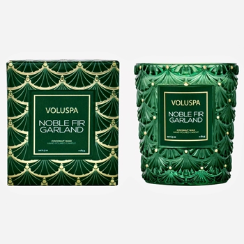 Voluspa - Noble Fir Garland Lidded Glass Candle in Gift Box  9.5OZ, 60 Hour