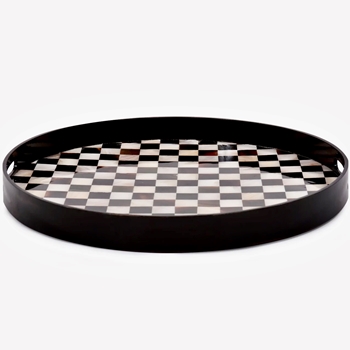Tray - Julianna Round 20in Mother of Pearl & Black Bone inlay