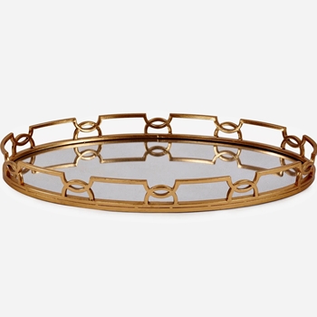 Tray - Gallery Large Oval 30x18in Gild Gold & Mirror
