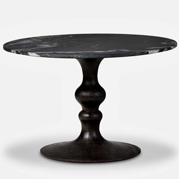 Dining Table - Kestral 48in x 30H Black Stained Acacia Wood, Black & White Carrara Marble