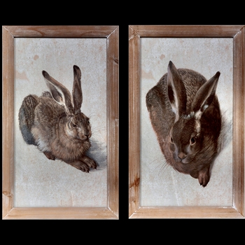 12W/20H Framed Glass Print - Rabbits - Sold Individually