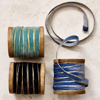 Ribbon - Velvet 10YD Wood Bobbin Blue, Turquoise, Black Sold Individually
