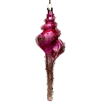 Ornament - Glass Conch Fuchsia Pink 8in