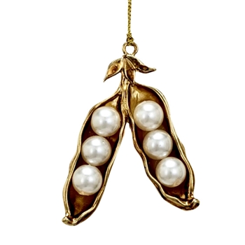 Ornament - Pea Pod with Pearls 3in Gold