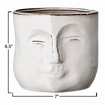 Planter - Face Pot 7x7x6H White Ceramic