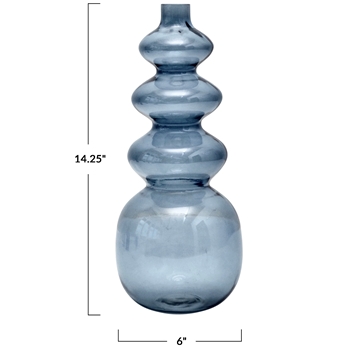 Vase - Blown Glass Gourd Blue 6x14in