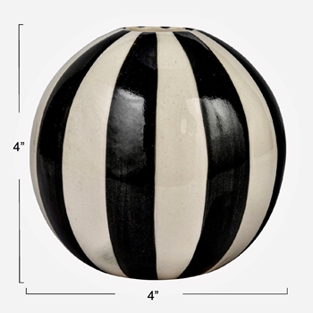 Vase - Globe Bud Black & White Ceramic 4in