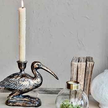 Candlestick - Crane  Bird Bronzed Resin Taper 10x3x7H