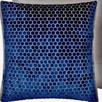 Designers Guild Cushion - Jabot Cobalt Cut Velvet 22SQ. Luxurious Down Insert.