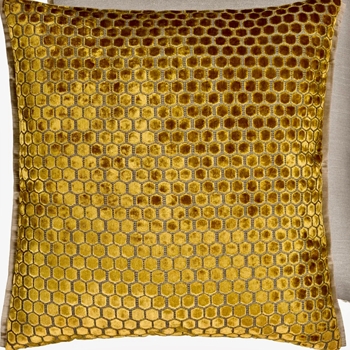 Designers Guild Cushion - Jabot Mustard Gold Cut Velvet 22SQ. Luxurious Down Insert.