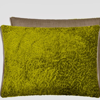 Designers Guild Cushion - Cartouche Moss Kiwi Cut Velvet 24x18in. Luxurious Down Insert.