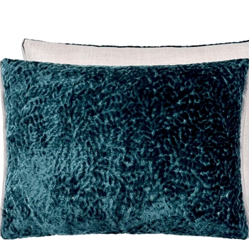 Designers Guild Cushion - Cartouche Teal Cut Velvet 24x18in. Luxurious Down Insert.
