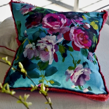 Designers Guild Cushion - Bouquet de Roses Turquoise 20sq. Luxurious Down Insert.