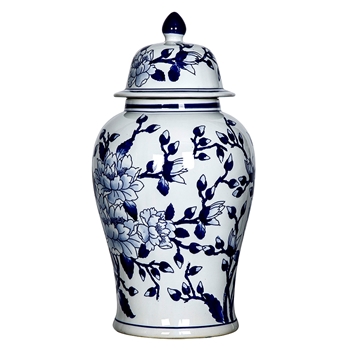 Jar - Delftware Ceramic Magnolia Lidded 10x18in