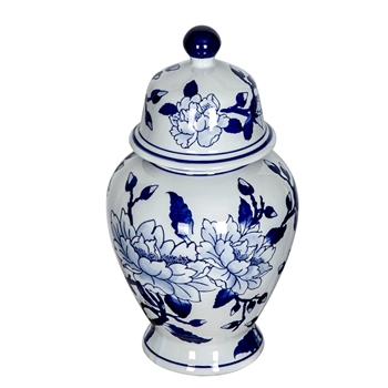 Jar - Delftware Ceramic Magnolia Lidded 8x15in