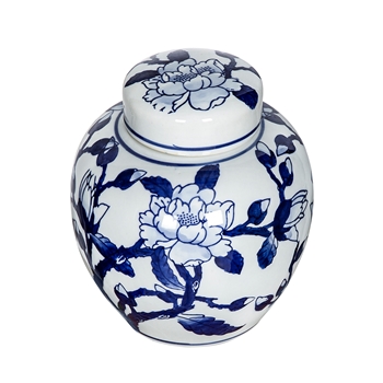 Jar - Delftware Ceramic Magnolia Lidded 7x7in