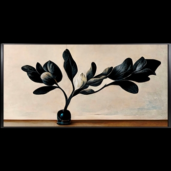 60W/30H Framed Canvas - Black Magnolia Black Frame