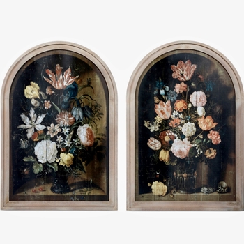 22W/32H Renaissance Floral  Wood Prints Domed - 2 Asst Sold Individually
