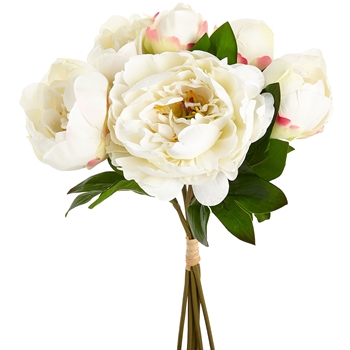 Peony - Bouquet - White 14IN - FBP006-WH- Real Touch