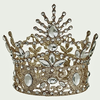Ornament - Crown Glittered Rhinestone Vintage Gold 7IN - XAU203-CW/GO