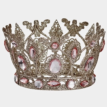 Ornament - Crown Glittered Pink Rhine Vintage Gold 3.5IN - XAU238-BS/CN