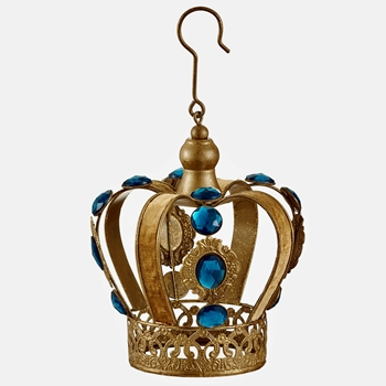 Ornament - Crown Teal Rhine Gold 6.5IN - Xm2307-GO/TL