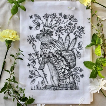 Tea Towel - M. Myrick Rabbit Parade Flour Sack 28in SQ