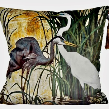 Cushion - Marsh Heron & Crane - Velvet 18SQ with Luxurious Synthetic Down Insert