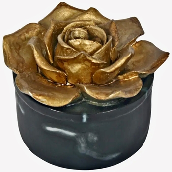 Box - Gold Rose Lid /  Black Marble Round 4.5x3in