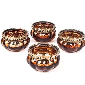 Tealight - Fluted Amber Glass 2.5x2in Boxed Set of 4