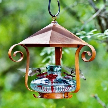 Hummingbird Feeder - Bloom Shelter - 12in Aqua Glass/Copper