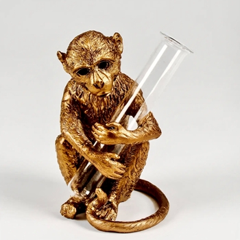 Vase -  Gold Monkey W/glass tube 5X4X6IN