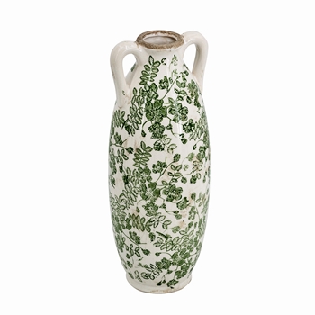 Vase - Green Toile Handled 5x14in SM