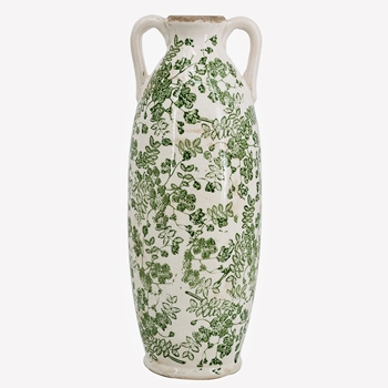 Vase - Green Toile Handled 6x16in LG