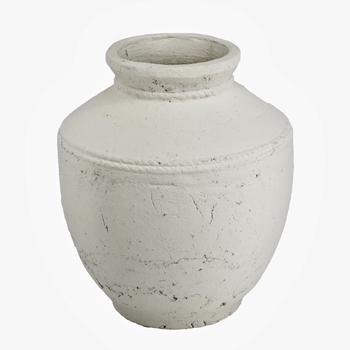 Vase - Chalk White Terracotta Jar 12x14in