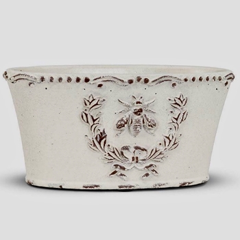 Planter - Beecrest Antique White Cement  Oval 8x4in