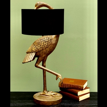 Lamp - Gold Crane W Black Drum Shade 12W x 29H  Resin