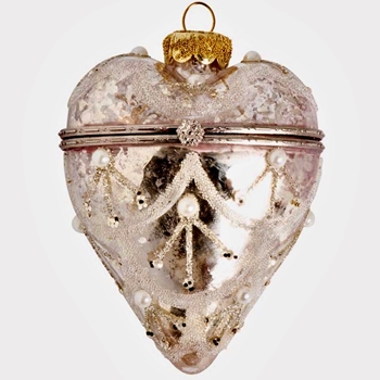 Ornament - Heart Locket Box Victorian Pink 3x3.5in