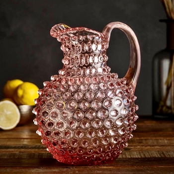 Pitcher - Hobnail Glass  Pink 2L 7x9in