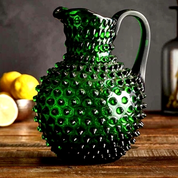 Pitcher - Hobnail Glass  Emerald  2L 7x9in