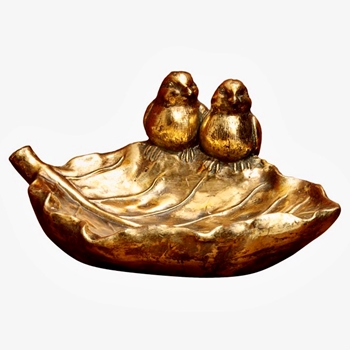 Bowl -  Birds On Leaf Gold LG 14x9x7in