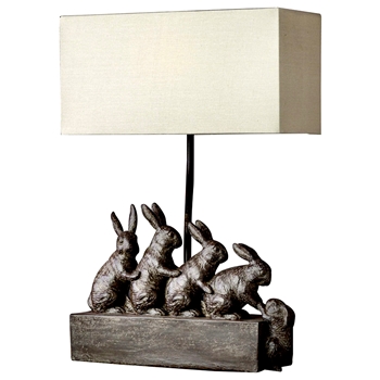 Lamp - Rabbit Family Pewter / Rectangular shade - 17W/6D/12in