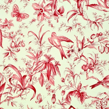 Print - Audubon Toile Coral Ruby , 54in, 25K DR, 100% Cotton, 32in Vert x 27in Hor Repeat.