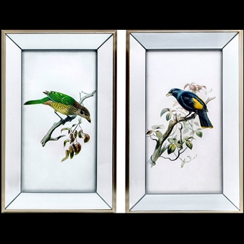 15W/24H Framed Glass Bird Print With Mirror Frame 2Asst Sold Individually