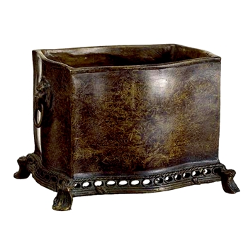 Cachepot Planter - Bronze Patina w/Lion Rings 8x5x6in